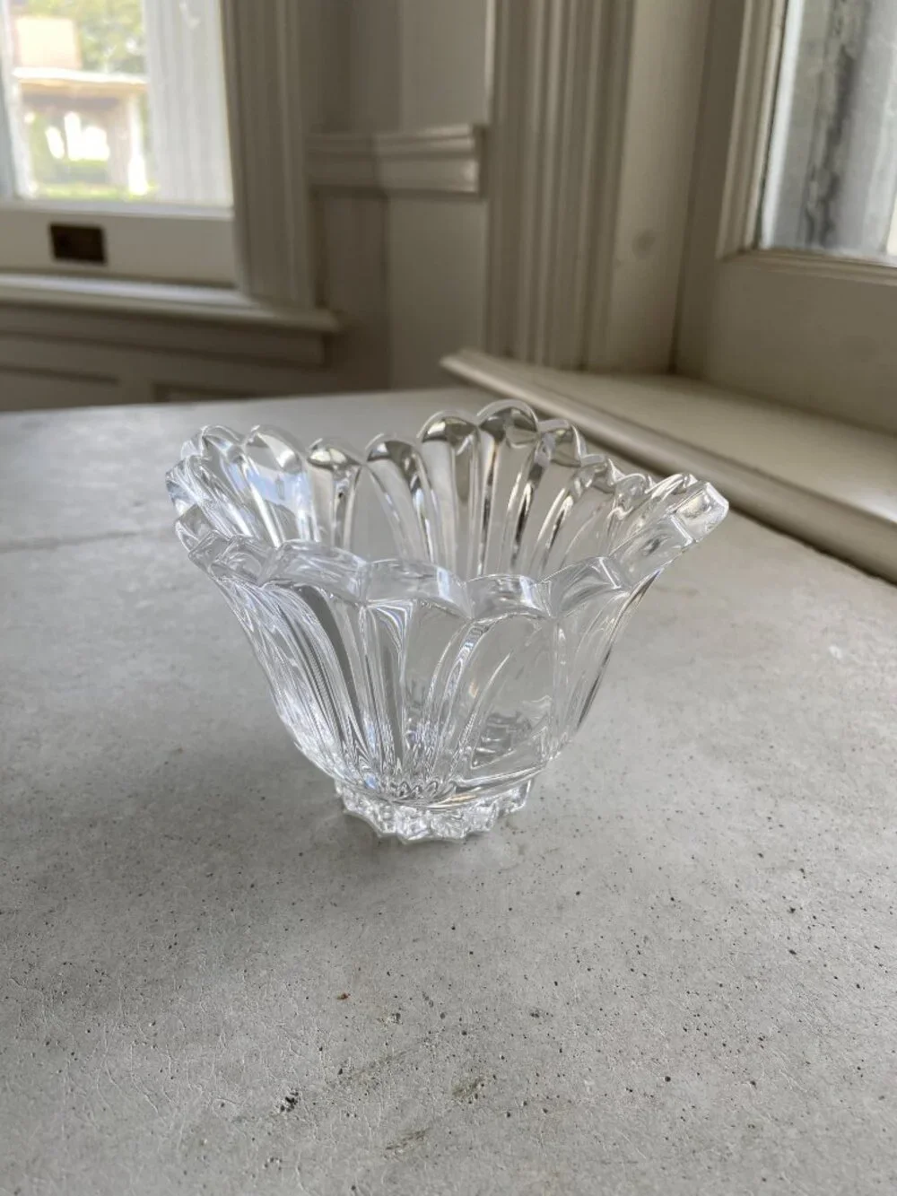 Vintage Clear Glass Tealight Candle Holder Scalloped Fluted Starburst Design